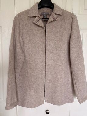 Kate Hill Reversible Beige Plaid Wool Jacket Size 12